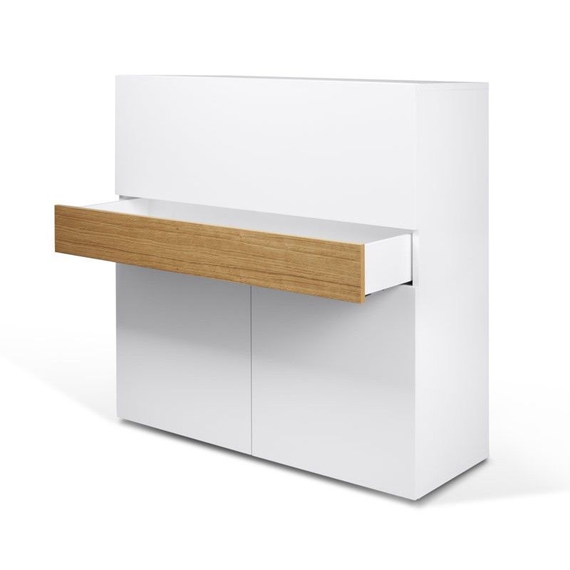 Temahome Bureau 1 Tiroir Effet Bois Blanc Et Chene Naturel Blanc 110x109x42cm