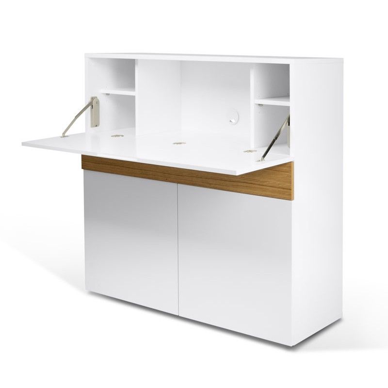 Temahome Bureau 1 Tiroir Effet Bois Blanc Et Chene Naturel Blanc 110x109x42cm