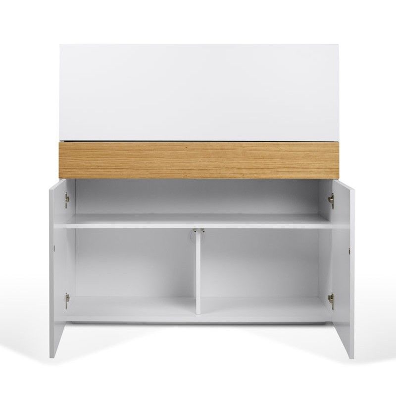 Temahome Bureau 1 Tiroir Effet Bois Blanc Et Chene Naturel Blanc 110x109x42cm