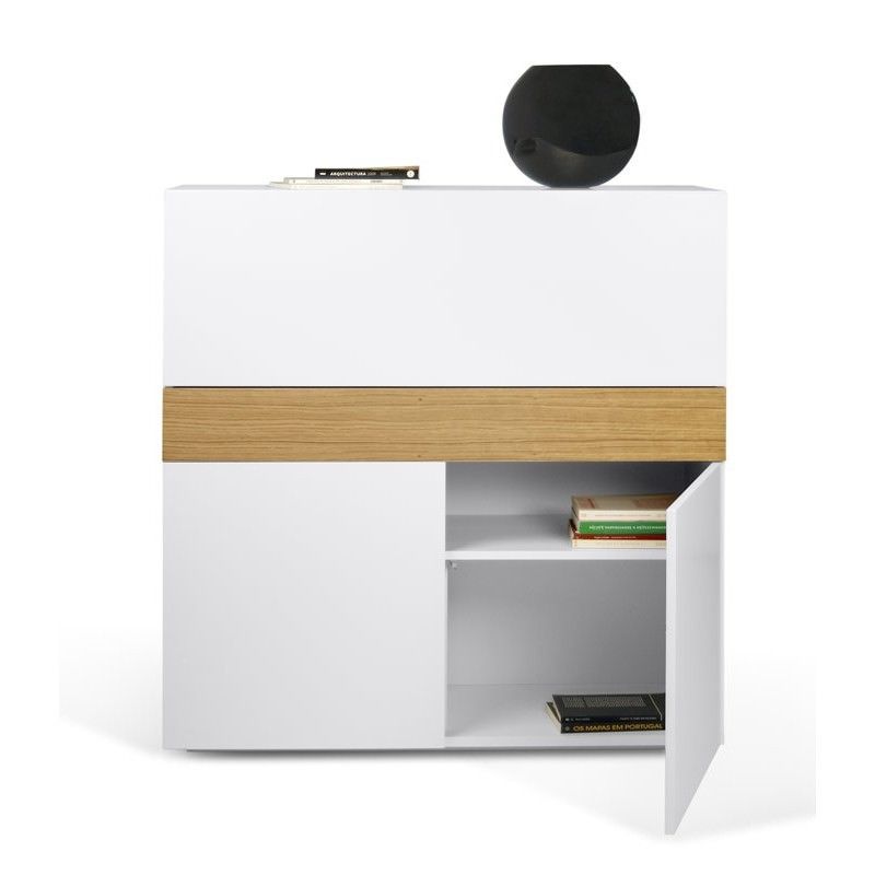 Temahome Bureau 1 Tiroir Effet Bois Blanc Et Chene Naturel Blanc 110x109x42cm