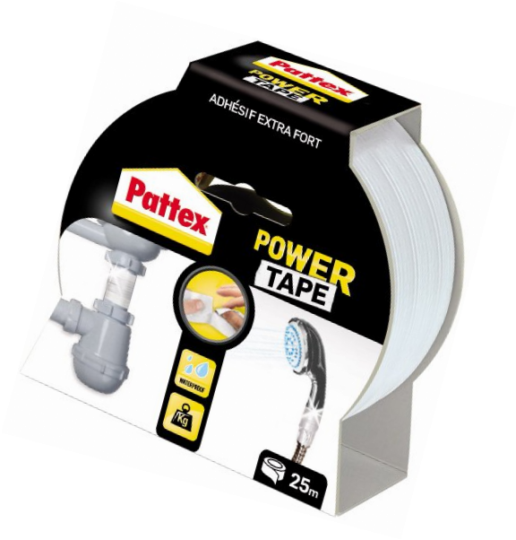 Adhesif PATTEX reparation toile multiusage, Power tape L.25 m x l.51 mm, blanc