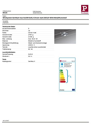 Spots Sur Cables - Paulmann - Mac 2 - 5 Spots Orientables - Chrome Mat - 10m De Cable