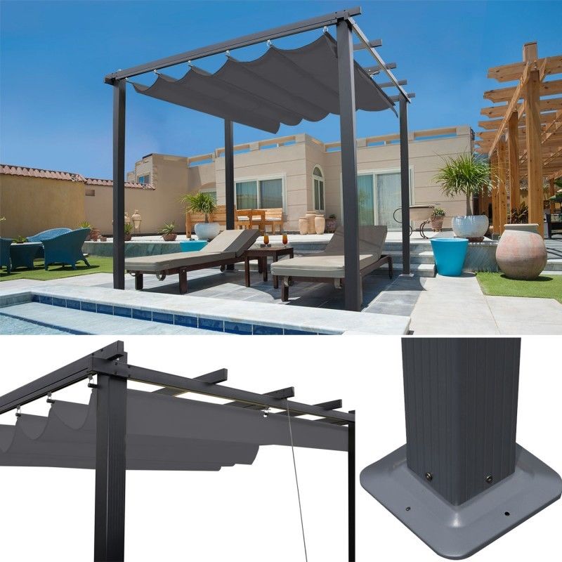 Idmarket Pergola Toit Retractable 4 Pieds 3x4 M Tonnelle Gris Anthracite