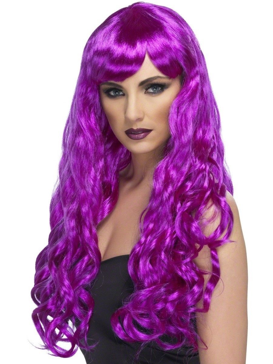Perruque longue ondulee violette femme Taille Unique