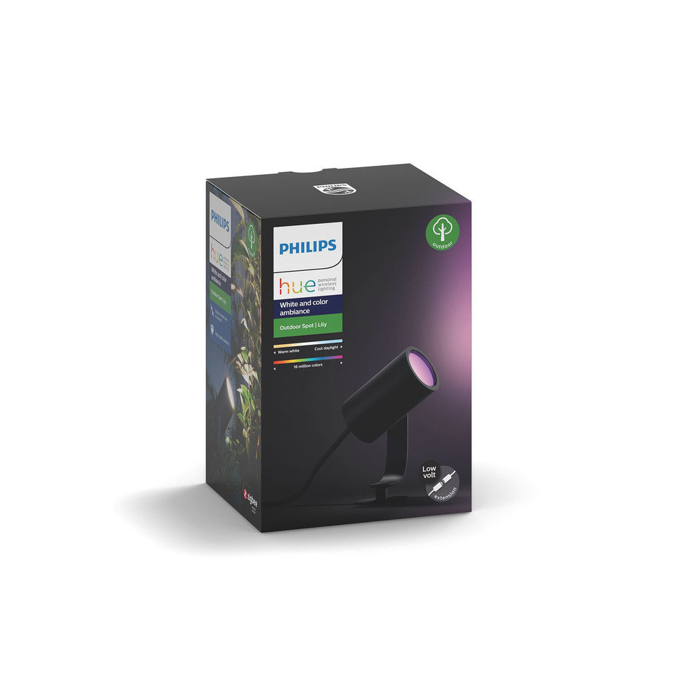 Projecteur De Jardin - Philips Hue - Lily - Lumiere Blanche Et Coloree - Noir - Basse Tension - Extension - Ip67
