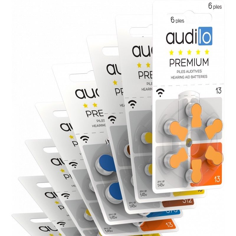 Piles Auditives Audilo Premium Taille 312 (pr41) - Un Lot De 60 Piles Auditives | 10 Plaquettes | Couleur Marron