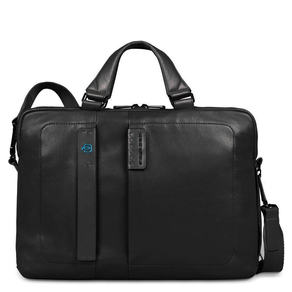Piquadro Pulse Serviette Porte Documents Cuir 38 Cm Compartiment Ordinateur Portable Noir