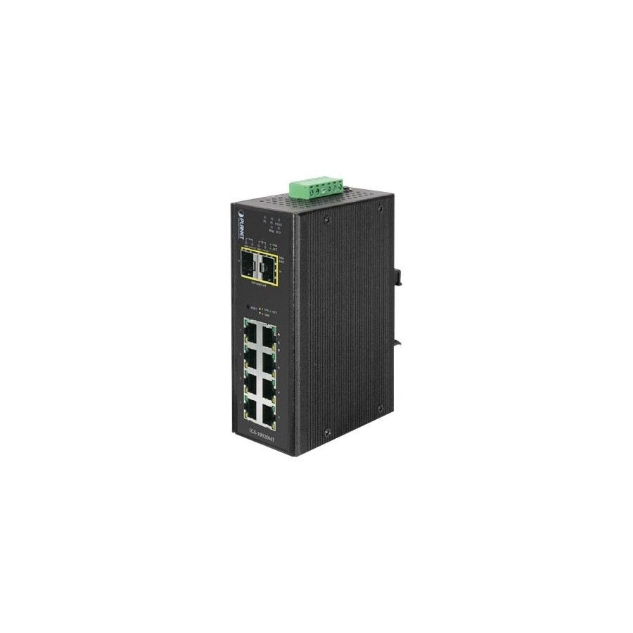 Planet Technology Planet Igs-10020mt - Commutateur - Gere - 8 X 10/100/1000 + 2 X Gigabit Sfp - Montage Sur Rail Din, Fixation Murale - 24 V C.a. / 12-48 V C.c.