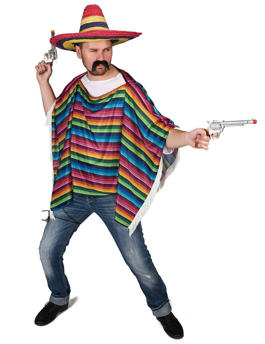 Poncho De Mexicain Multicolore À Franges Adulte Cod.270086