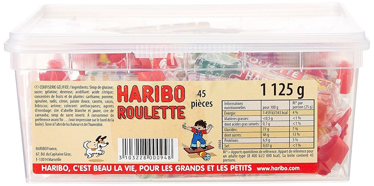 [ref:37223-4] Haribo Lot De 4 Rouleaux De 10 Bonbons Gelifies Aux Fruits Roule