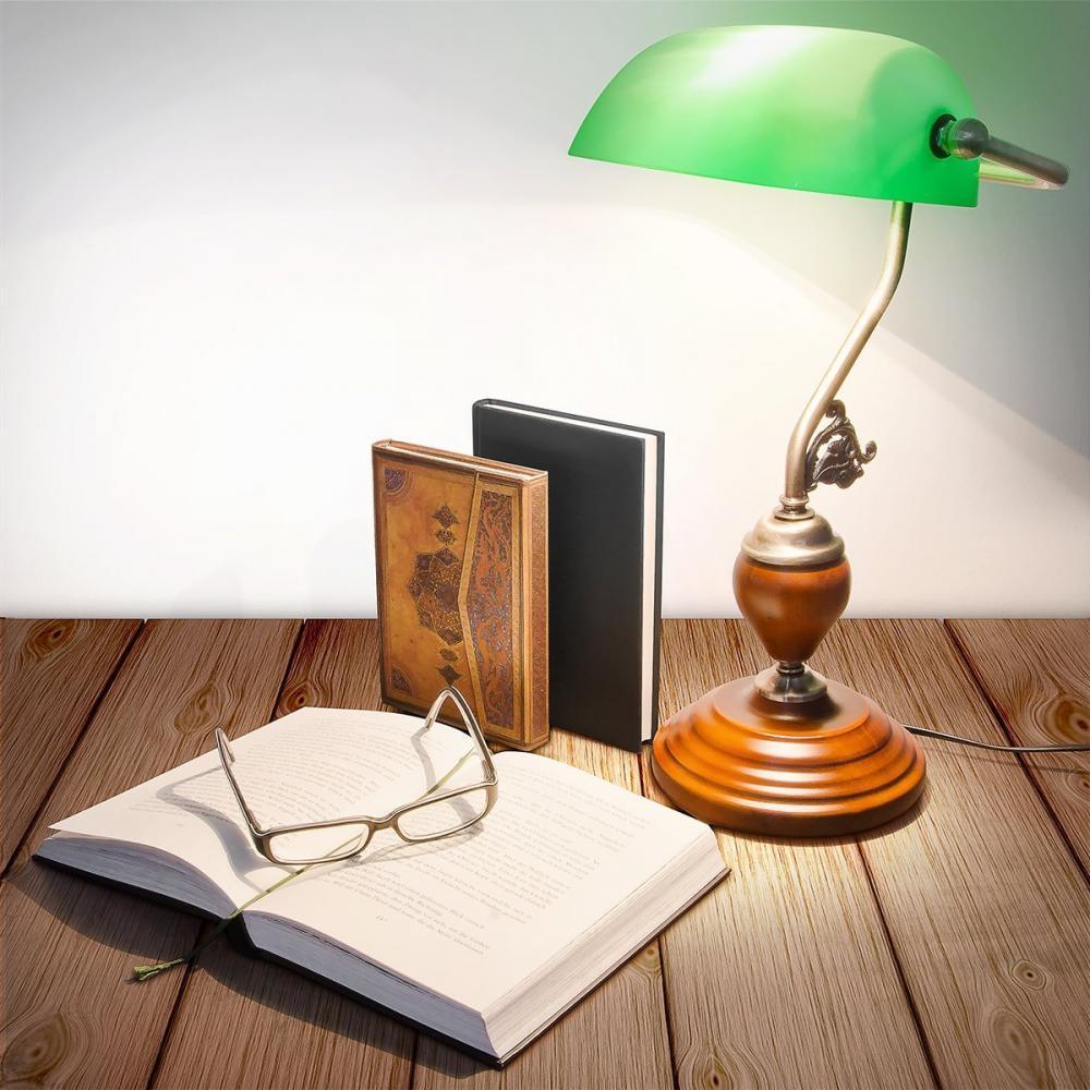 Relaxdays Lampe De Bureau Banquier Avec Abat-jour En Verre Vert