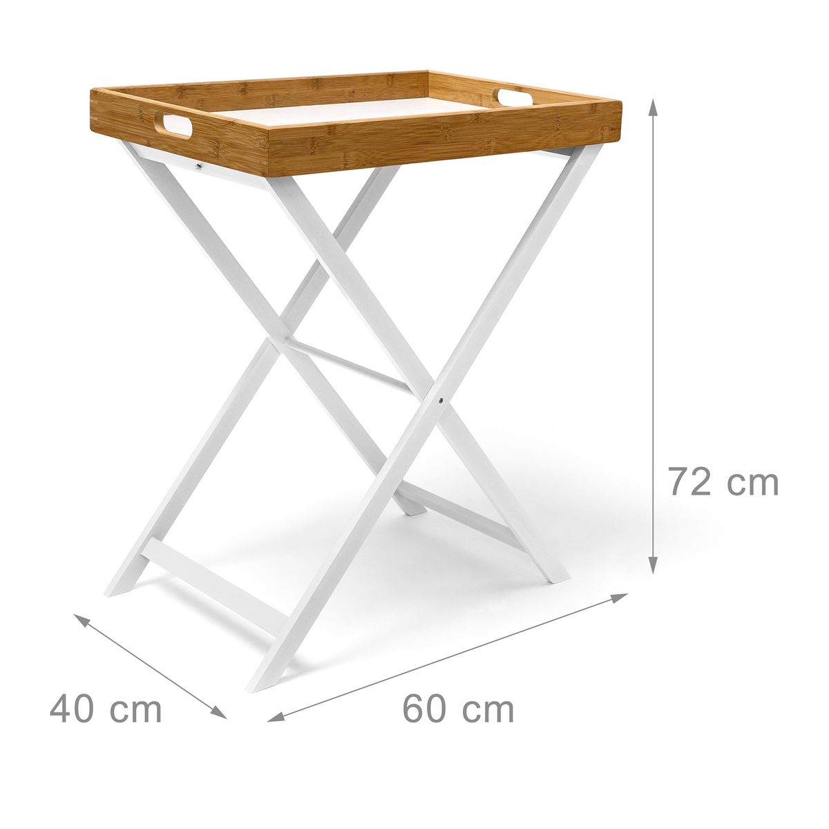 Relaxdays Table D'appoint Pliable Bambou Plateau Amovible Hxlxp: 72 X 60 X 40 Cm Plateau De Lit Support Table Bout De Canape, Blanc Nature
