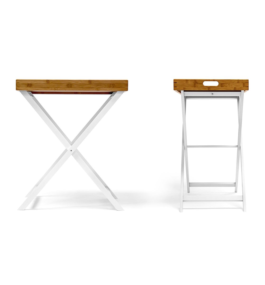 Relaxdays Table D'appoint Pliable Bambou Plateau Amovible Hxlxp: 72 X 60 X 40 Cm Plateau De Lit Support Table Bout De Canape, Blanc Nature