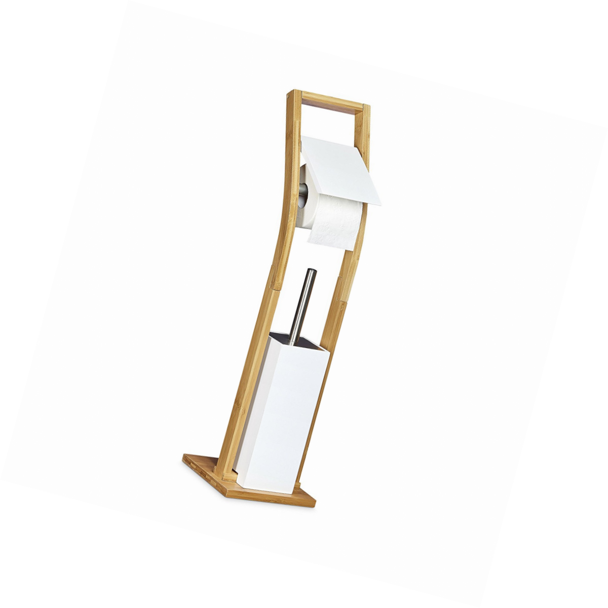 Relaxdays Ensemble Porte Brosse Wc Et Distributeur Papier Toilettes Bambou Hxlxp 75 X 19 X 19 Cm Nature Blanc