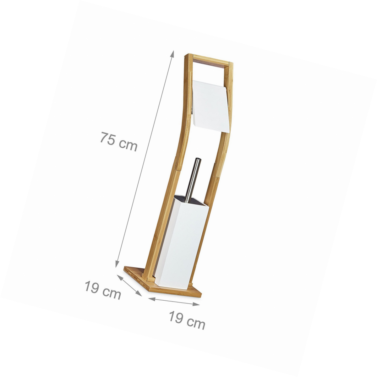 Relaxdays Ensemble Porte Brosse Wc Et Distributeur Papier Toilettes Bambou Hxlxp 75 X 19 X 19 Cm Nature Blanc