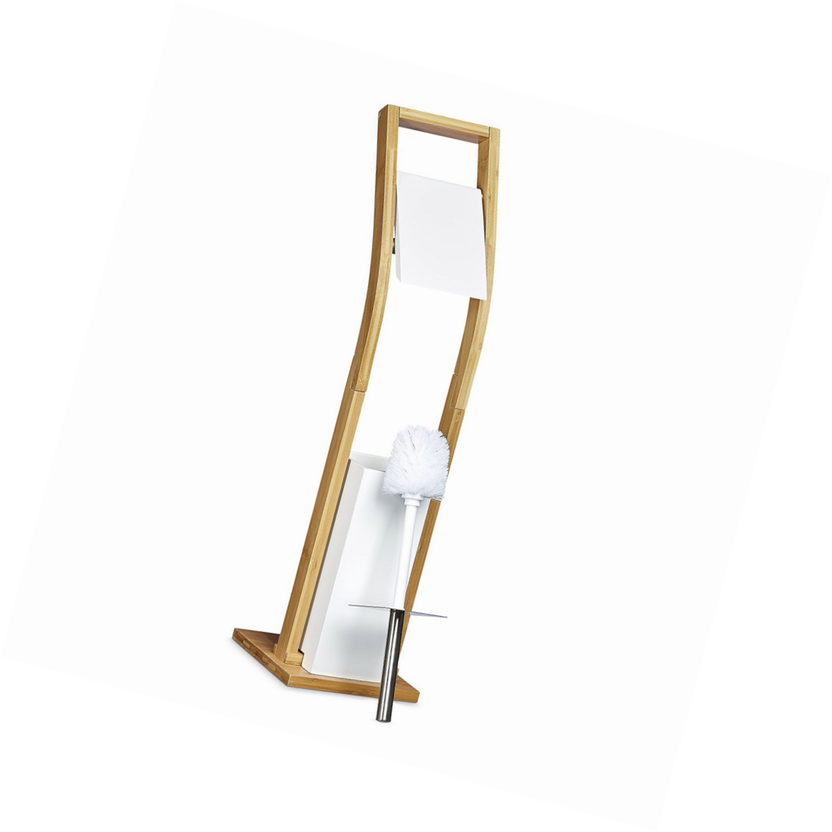 Relaxdays Ensemble Porte Brosse Wc Et Distributeur Papier Toilettes Bambou Hxlxp 75 X 19 X 19 Cm Nature Blanc
