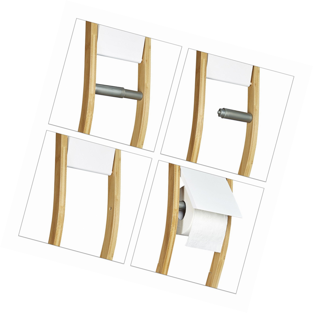 Relaxdays Ensemble Porte Brosse Wc Et Distributeur Papier Toilettes Bambou Hxlxp 75 X 19 X 19 Cm Nature Blanc