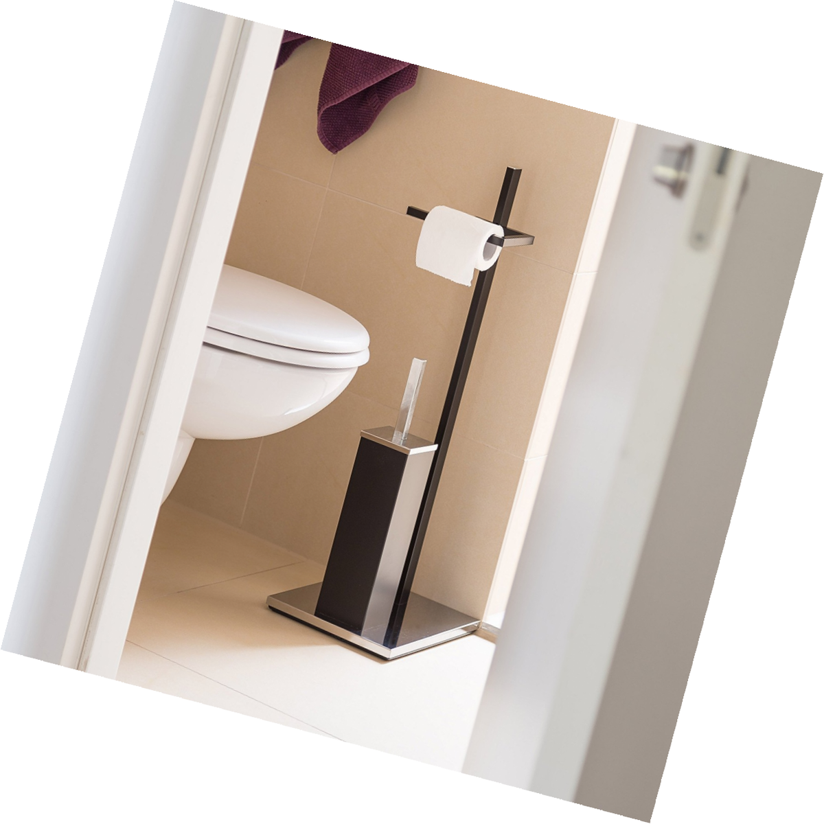 Relaxdays Ensemble support brosse WC porte-papier toilettes acier chrome HxlxP: 
