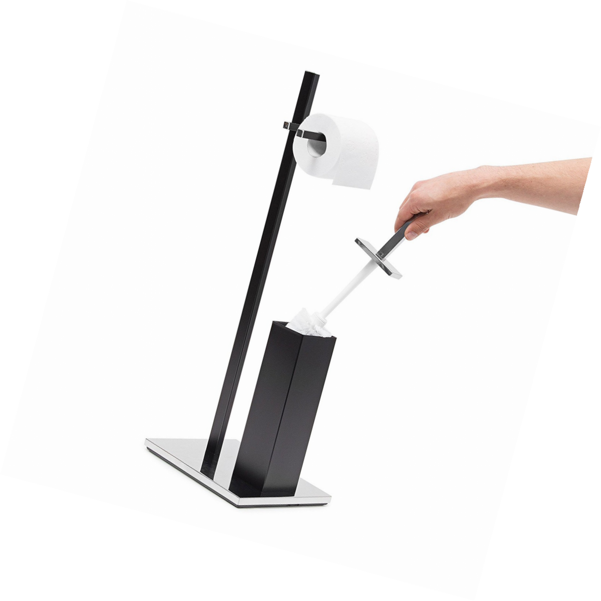 Ensemble Support Brosse Wc Porte-papier - Relaxdays - Inox - Noir - Dimensions 73x215x275 Cm - Design Elegant
