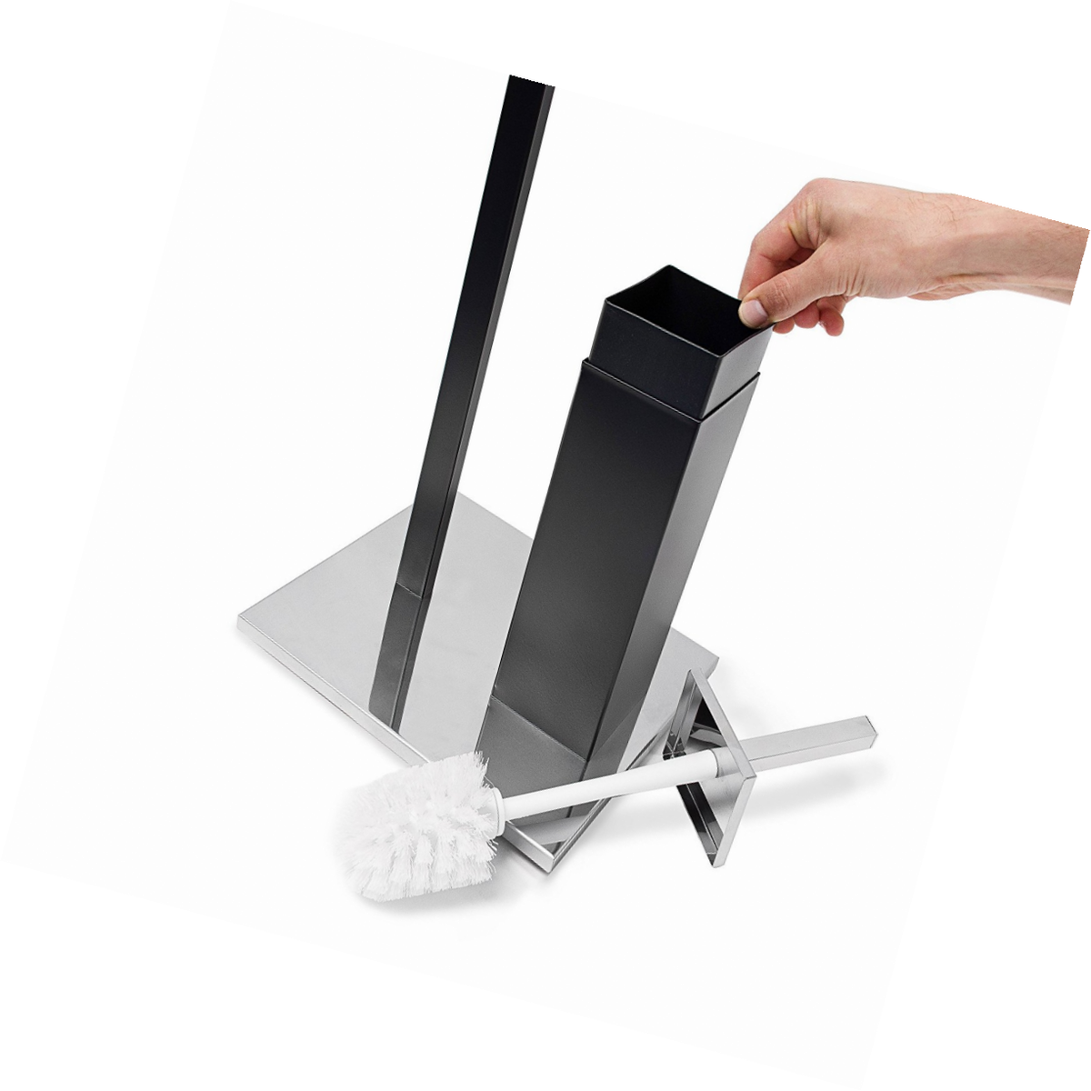 Ensemble Support Brosse Wc Porte-papier - Relaxdays - Inox - Noir - Dimensions 73x215x275 Cm - Design Elegant