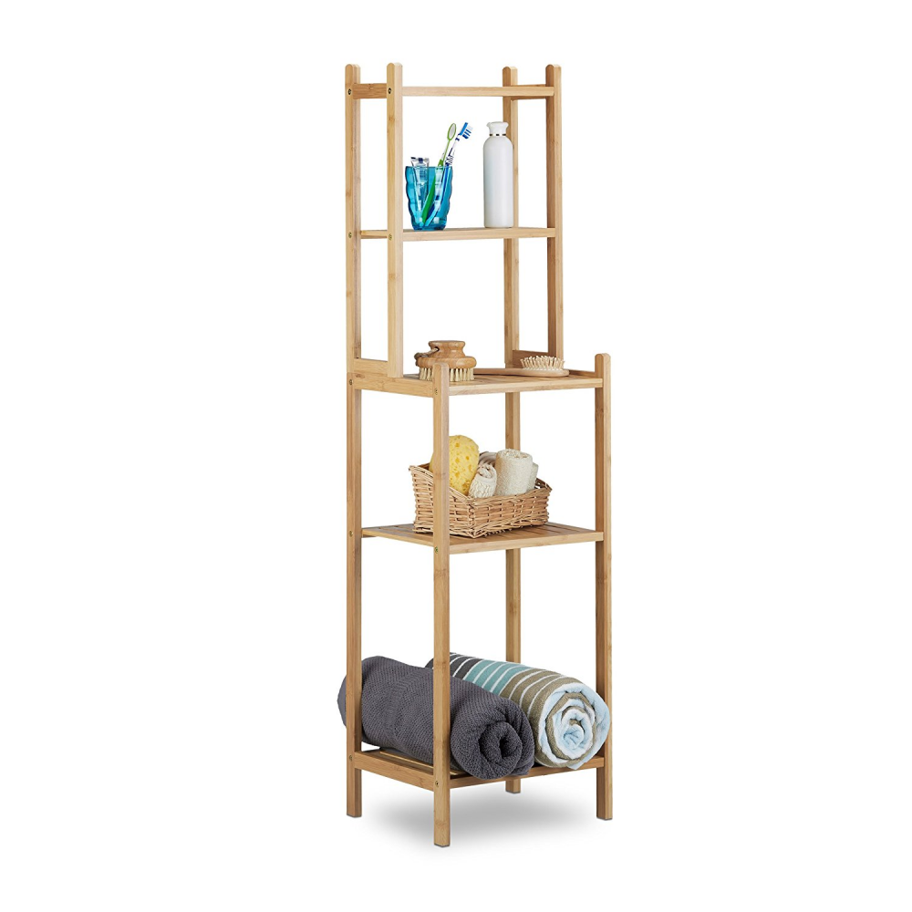 Relaxdays Etagere De Salle De Bain En Bambou 5 Niveaux Colonne De Rangement Sur Pied Hxlxp 121 X 33 X 28 Cm Nature