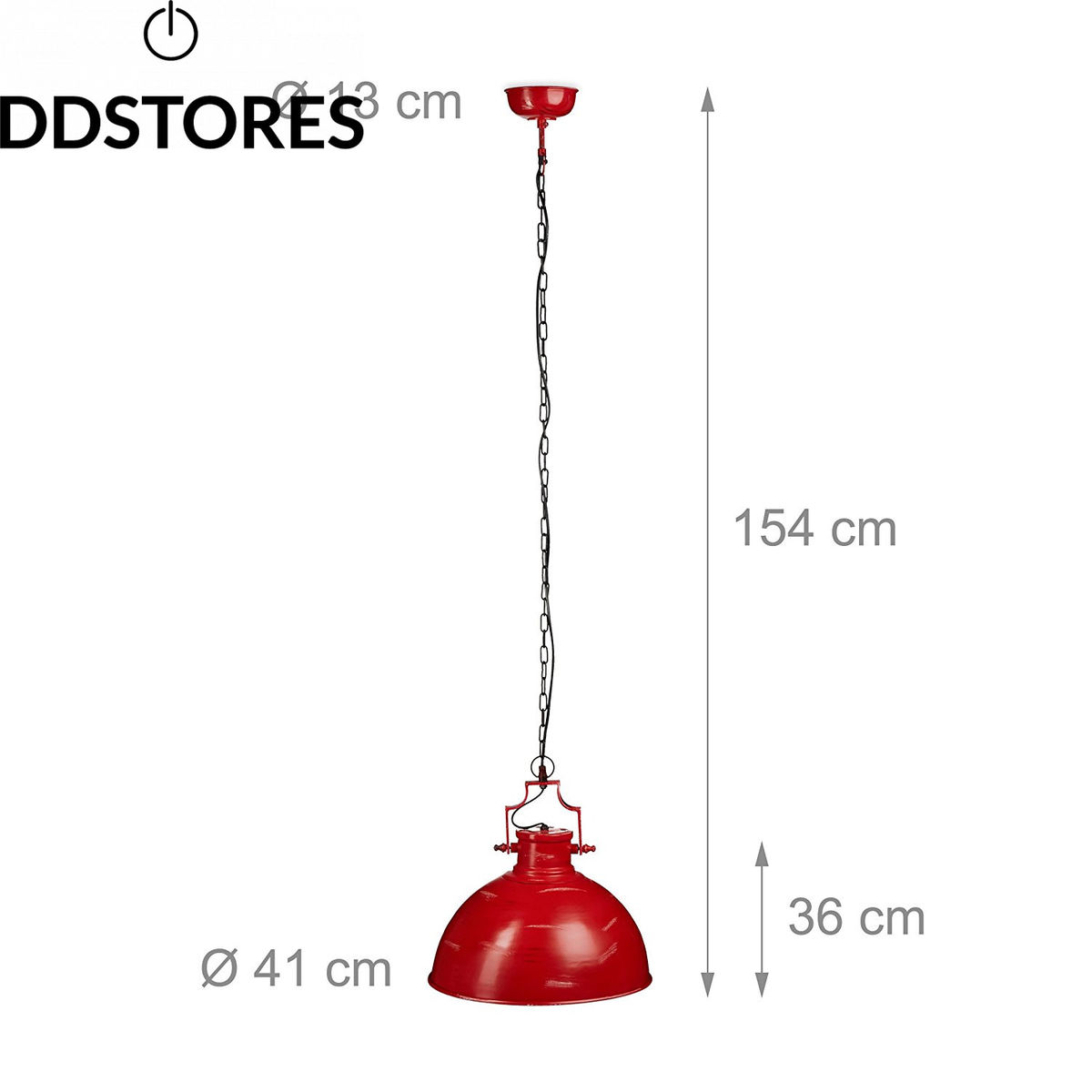 Relaxdays Lampe A Suspension Industriel En Fer Abat-jour Rouge Style Retro Vintage Hxlxp: 154 X 41 X 41 Cm, Rouge