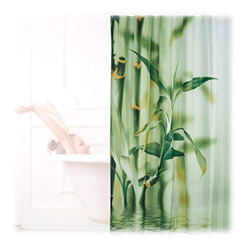Relaxdays Rideau de douche motif bambou en polyester tissu vert lavable 1 - NEUF