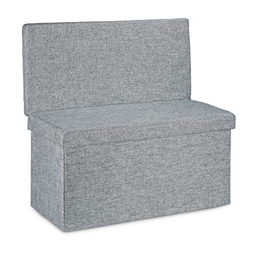 Relaxdays 10020373 Tabouret De Rangement Pliant En Lin Avec Dossier Appui Dos Coffre De Stockage Ottoman Pouf H X L P 73 X 76 X 38