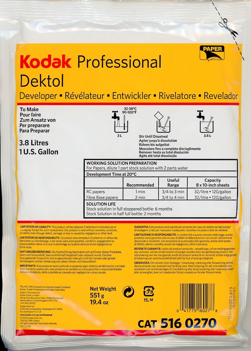 Kodak Revelateur Dektol 38 Litres