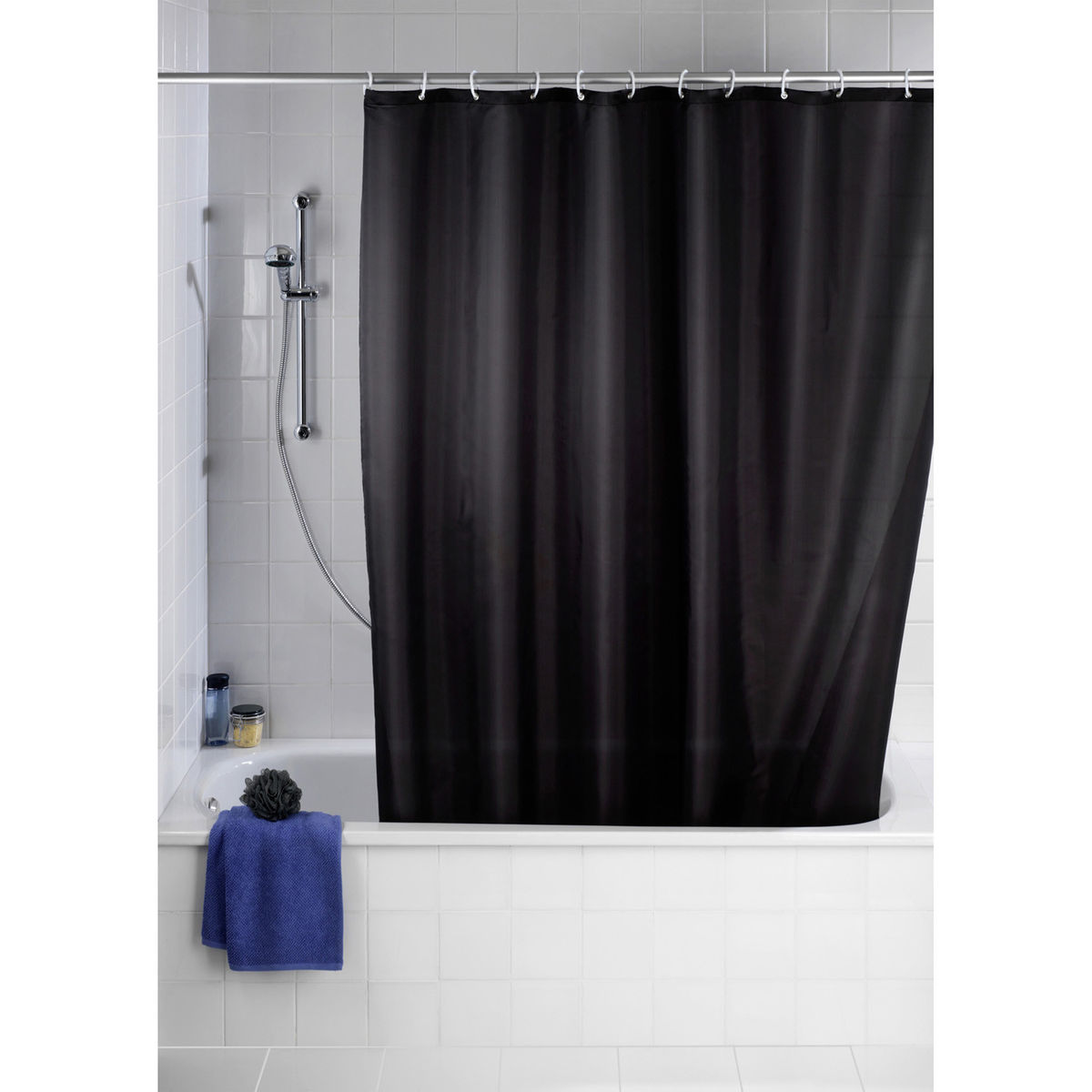 Wenko Rideau De Douche Anti-moisissure Rideau De Douche 180x200 Cm Uni Hydrofuge Polyester Noir