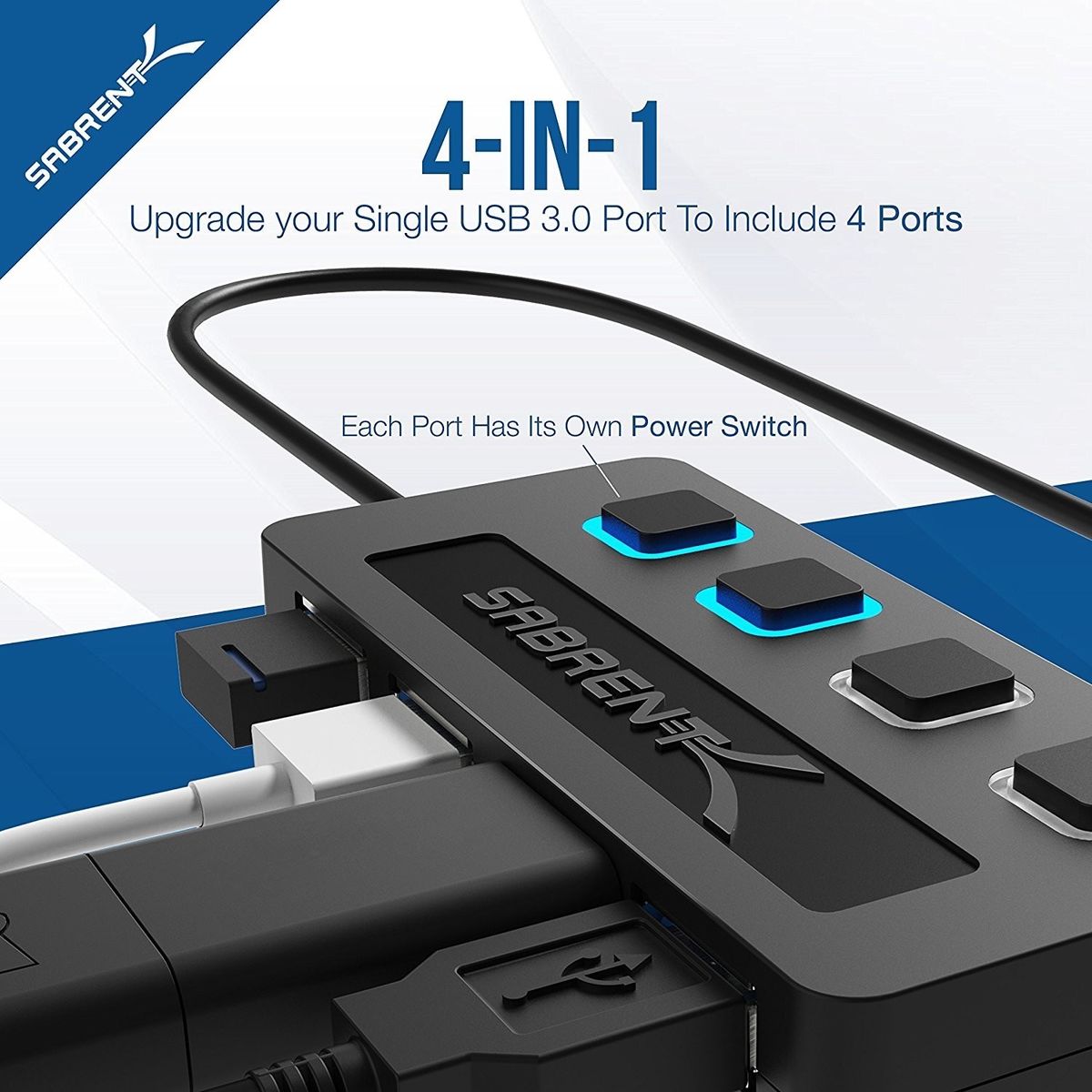 Sabrent 4-Port USB 3.0 Hub avec des commutateurs et des voyants d'alimentation i