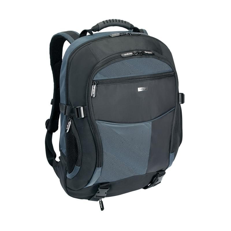 XL Notebook Backpac Sac a dos en nylon noir/bleu, pour portables 18.4, dimensions du compartiment ordinateur: 40x30x6 cm, poignee moulee, attaches metalliques renforcees et rembourrage dorsal, ceinture amovible, housse impermeable dans le fond du sac