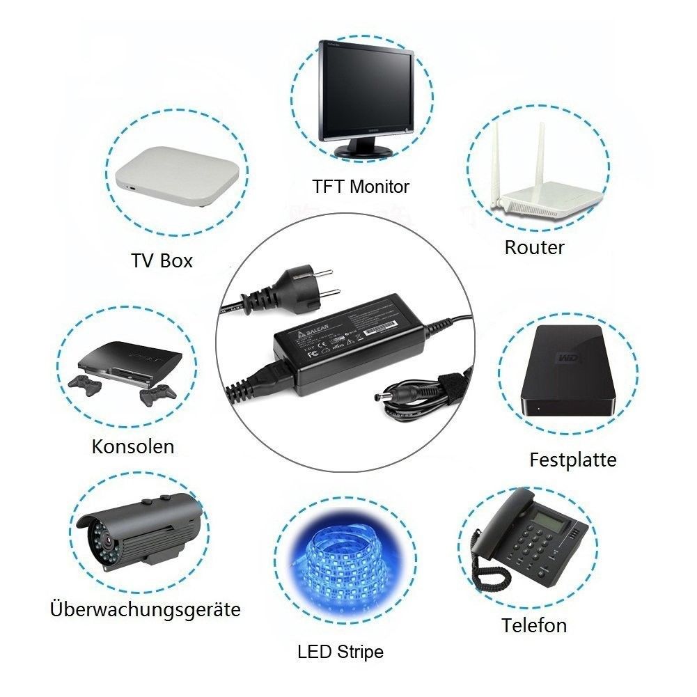 Salcar 12v 6a 5a Alimentation Adaptateur 5,5 X 2,5mm(2.1mm) Transformateur Pour 