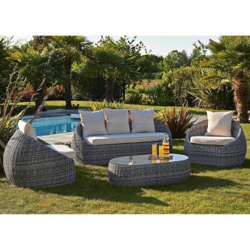 Salon de jardin ISA 5 places en resine tressee ronde GRIS