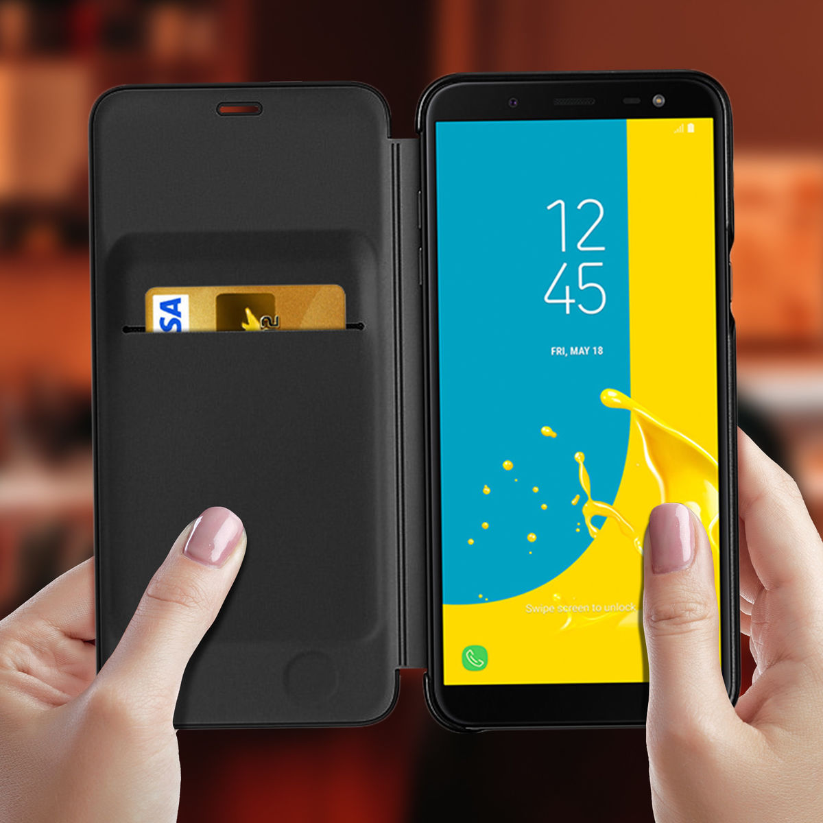 Samsung Etui Flip Wallet J6 - Noir