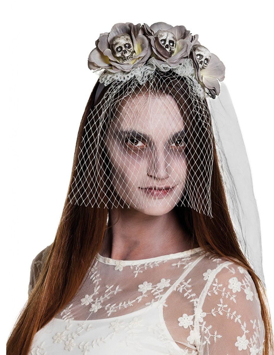 Serre-tete Avec Voile Zombie Blanc Femme Halloween Taille Unique