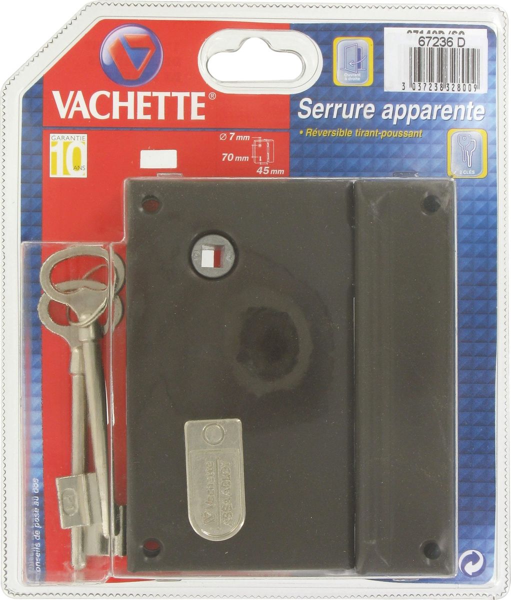 Serrure Vachette Verticale Pene Dormant Demi Tour Droite Nickele 2 Cles En Applique