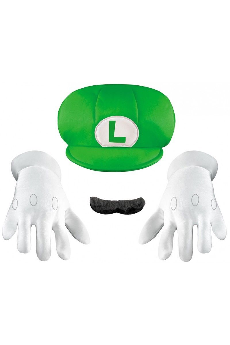 Set Accessoires Luigi? Enfant - Mario - Casquette, Moustache Et Gants - Vert, Marron Fonce, Blanc