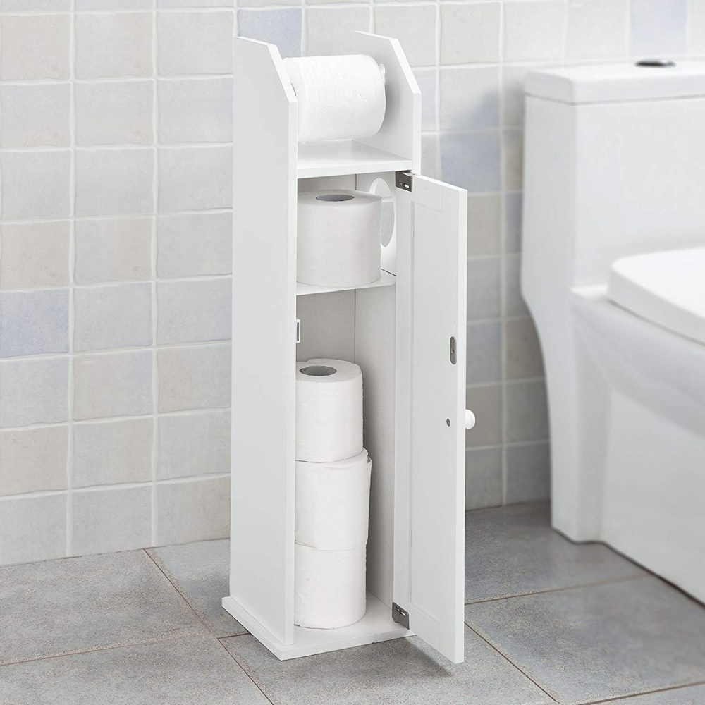 Sobuy Frg135 W Support Papier Toilette Armoire Porte Papier Toilettes Porte Brosse Wc En Bois Blanc