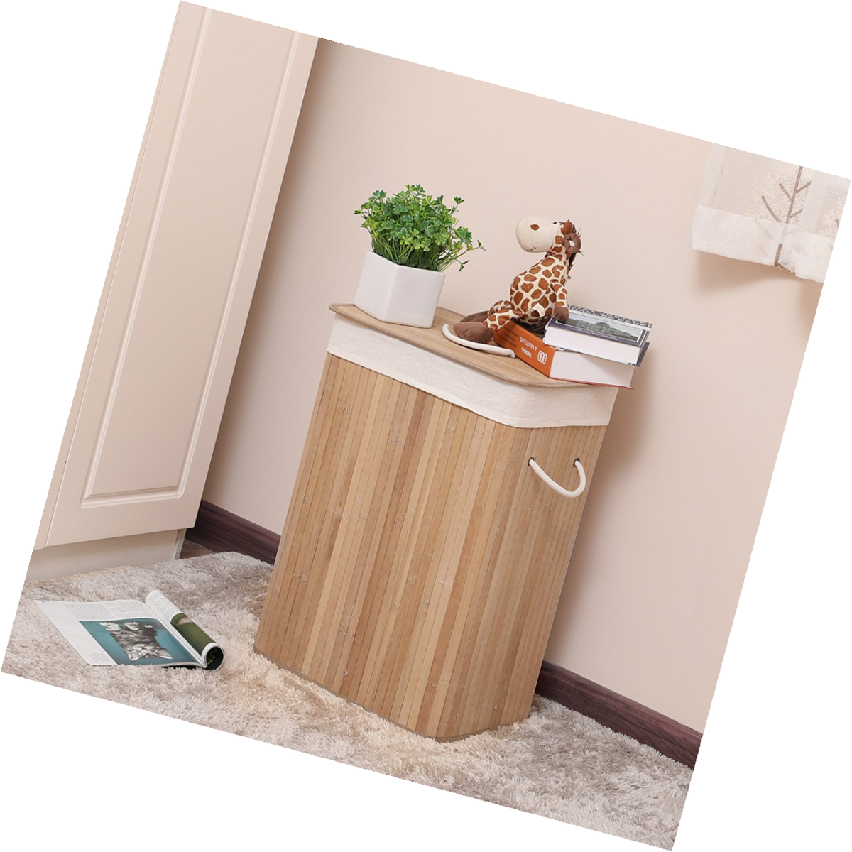Songmics 72L 40 x 30 x 60 cm Panier a linge en bambou Pliable avec Sac 
