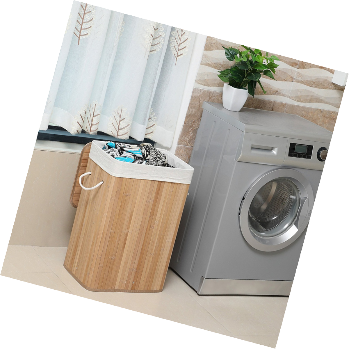 Songmics Corbeille A Linge Panier A Linge En Bambou Avec Sac Amovible Lavable 40 X 30 X 61 Cm Couleur Boisee Lcb10y