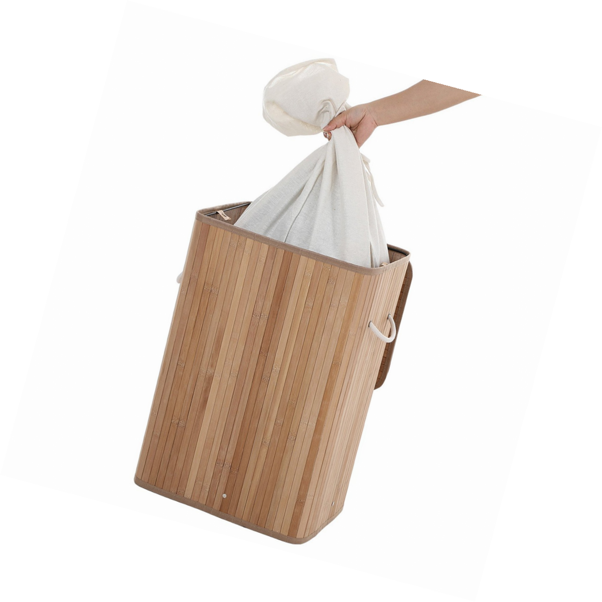 Songmics Corbeille A Linge Panier A Linge En Bambou Avec Sac Amovible Lavable 40 X 30 X 61 Cm Couleur Boisee Lcb10y