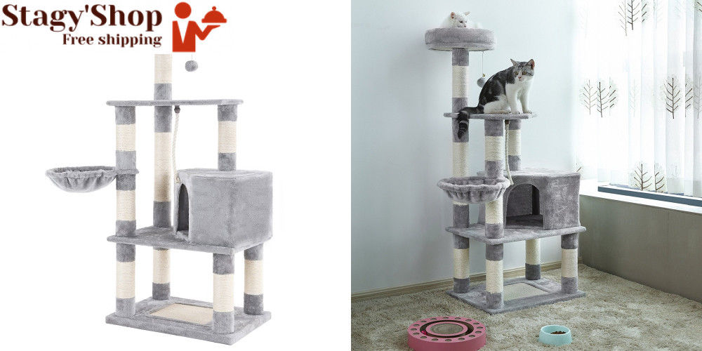 Feandrea Arbre A Chat Hauteur 138 Cm Tour De Jeux Pour Chats Avec Base Et 9 Poteaux A Griffer 1 Plateforme Gris Clair