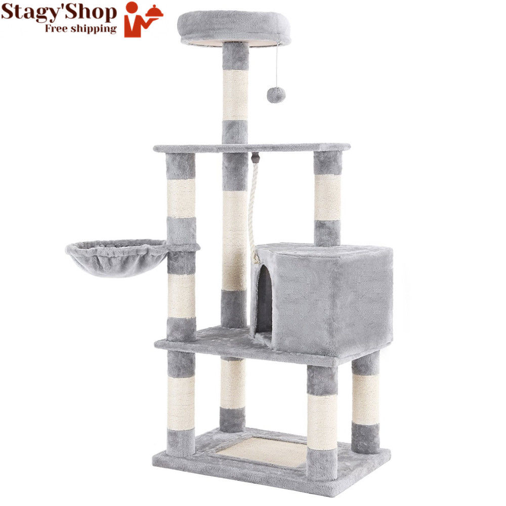 Feandrea Arbre A Chat Hauteur 138 Cm Tour De Jeux Pour Chats Avec Base Et 9 Poteaux A Griffer 1 Plateforme Gris Clair