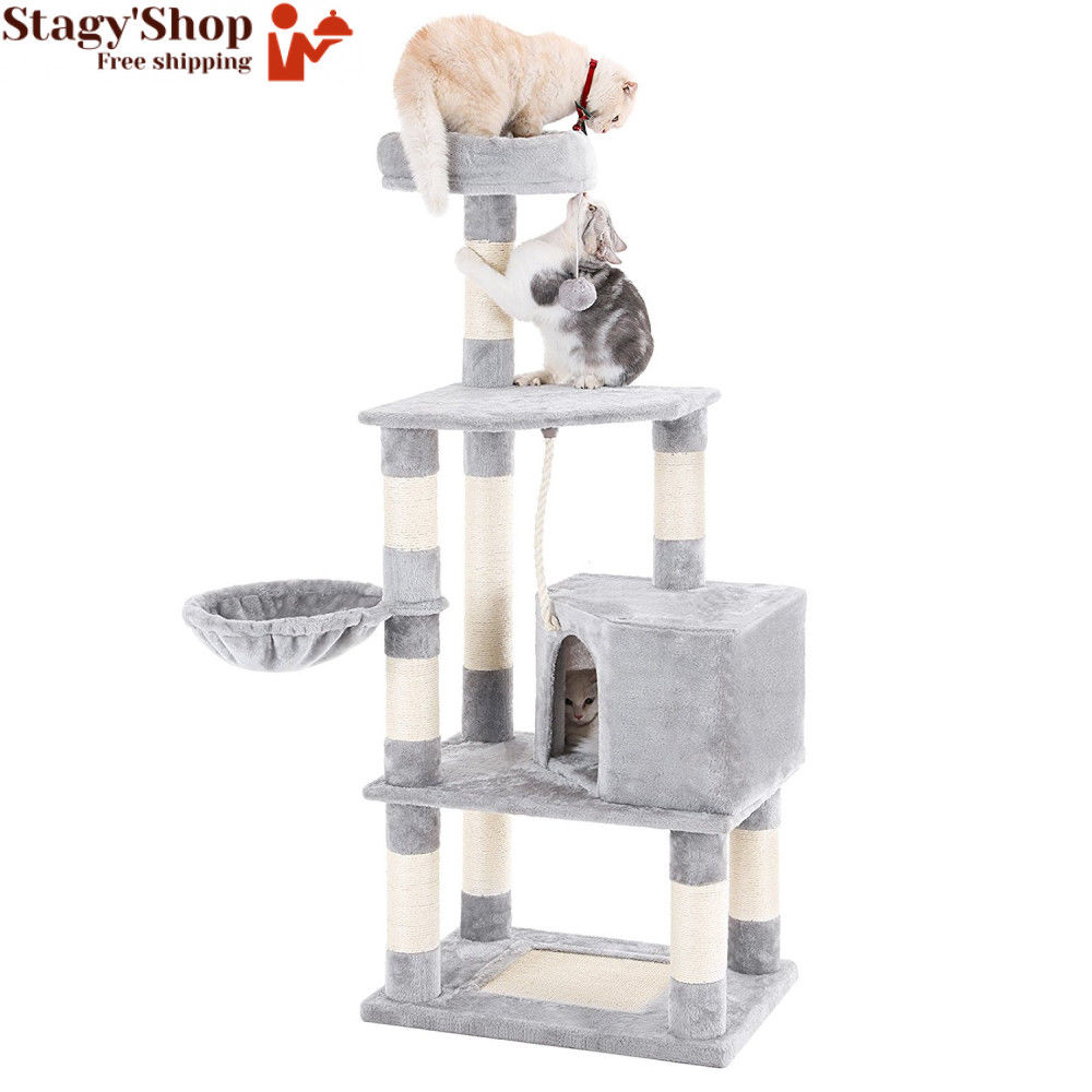 Feandrea Arbre A Chat Hauteur 138 Cm Tour De Jeux Pour Chats Avec Base Et 9 Poteaux A Griffer 1 Plateforme Gris Clair