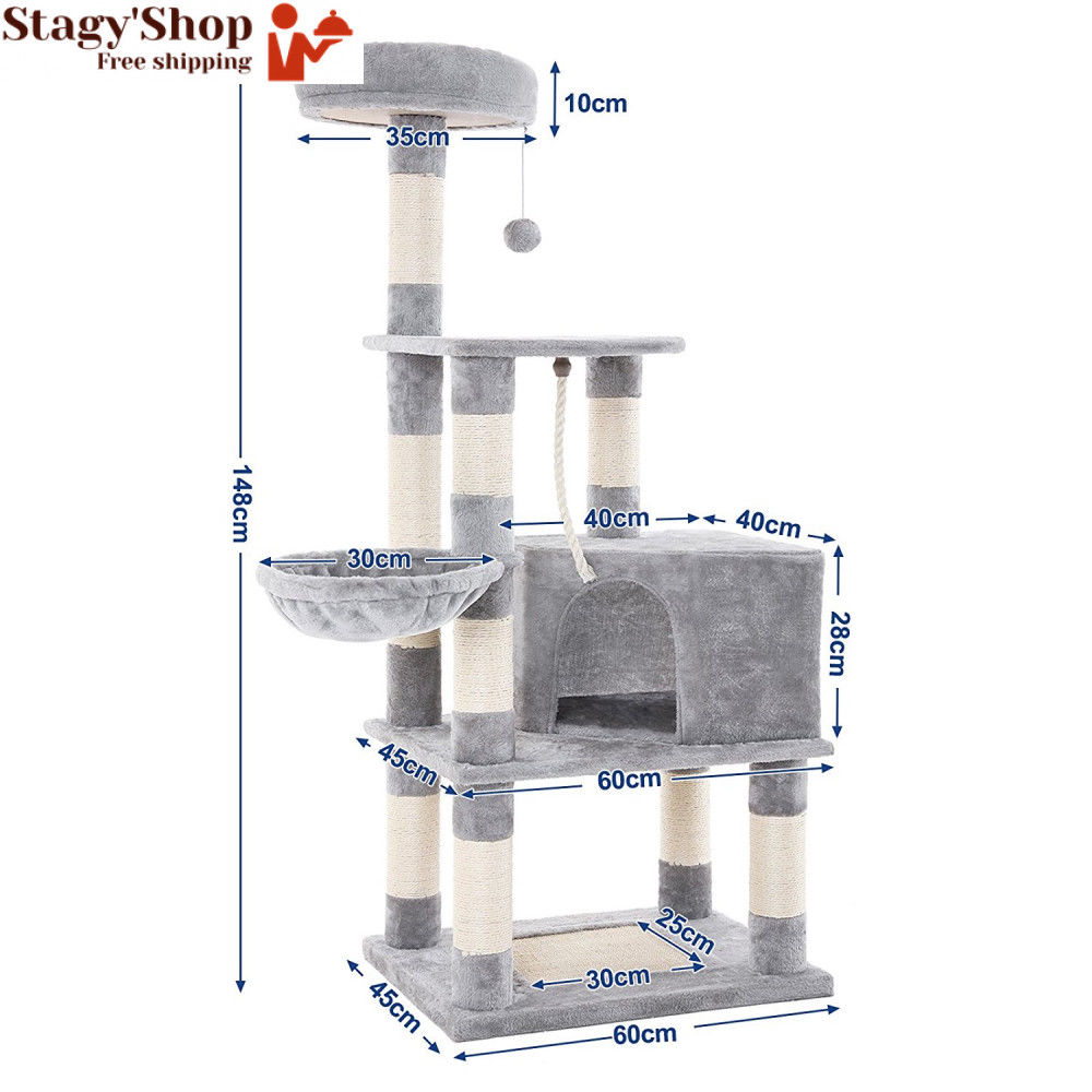 Feandrea Arbre A Chat Hauteur 138 Cm Tour De Jeux Pour Chats Avec Base Et 9 Poteaux A Griffer 1 Plateforme Gris Clair