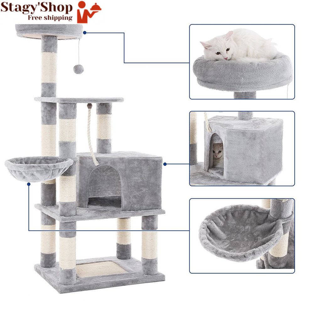 Feandrea Arbre A Chat Hauteur 138 Cm Tour De Jeux Pour Chats Avec Base Et 9 Poteaux A Griffer 1 Plateforme Gris Clair