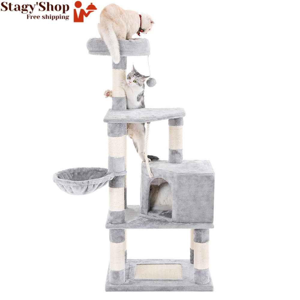 Feandrea Arbre A Chat Hauteur 138 Cm Tour De Jeux Pour Chats Avec Base Et 9 Poteaux A Griffer 1 Plateforme Gris Clair