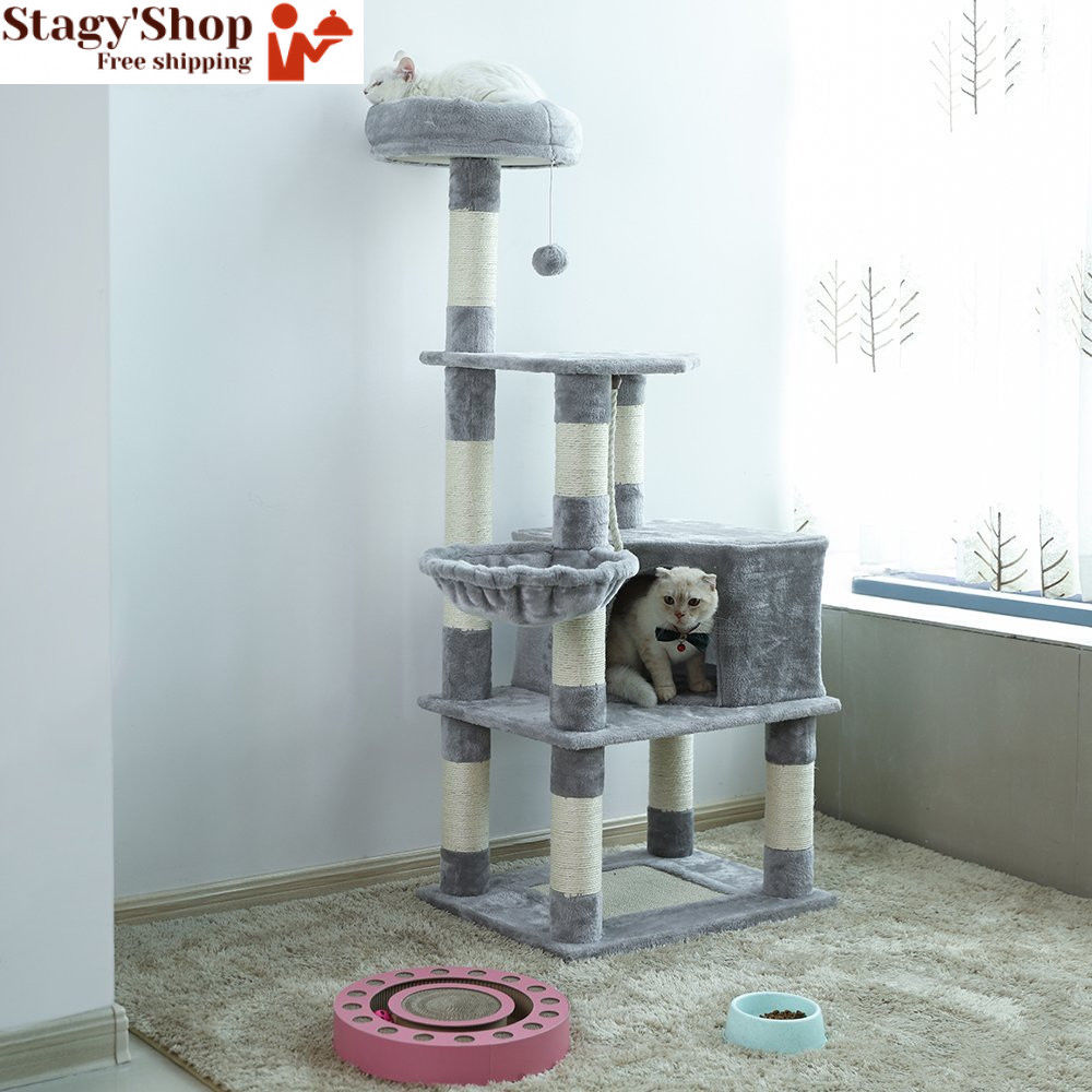Feandrea Arbre A Chat Hauteur 138 Cm Tour De Jeux Pour Chats Avec Base Et 9 Poteaux A Griffer 1 Plateforme Gris Clair