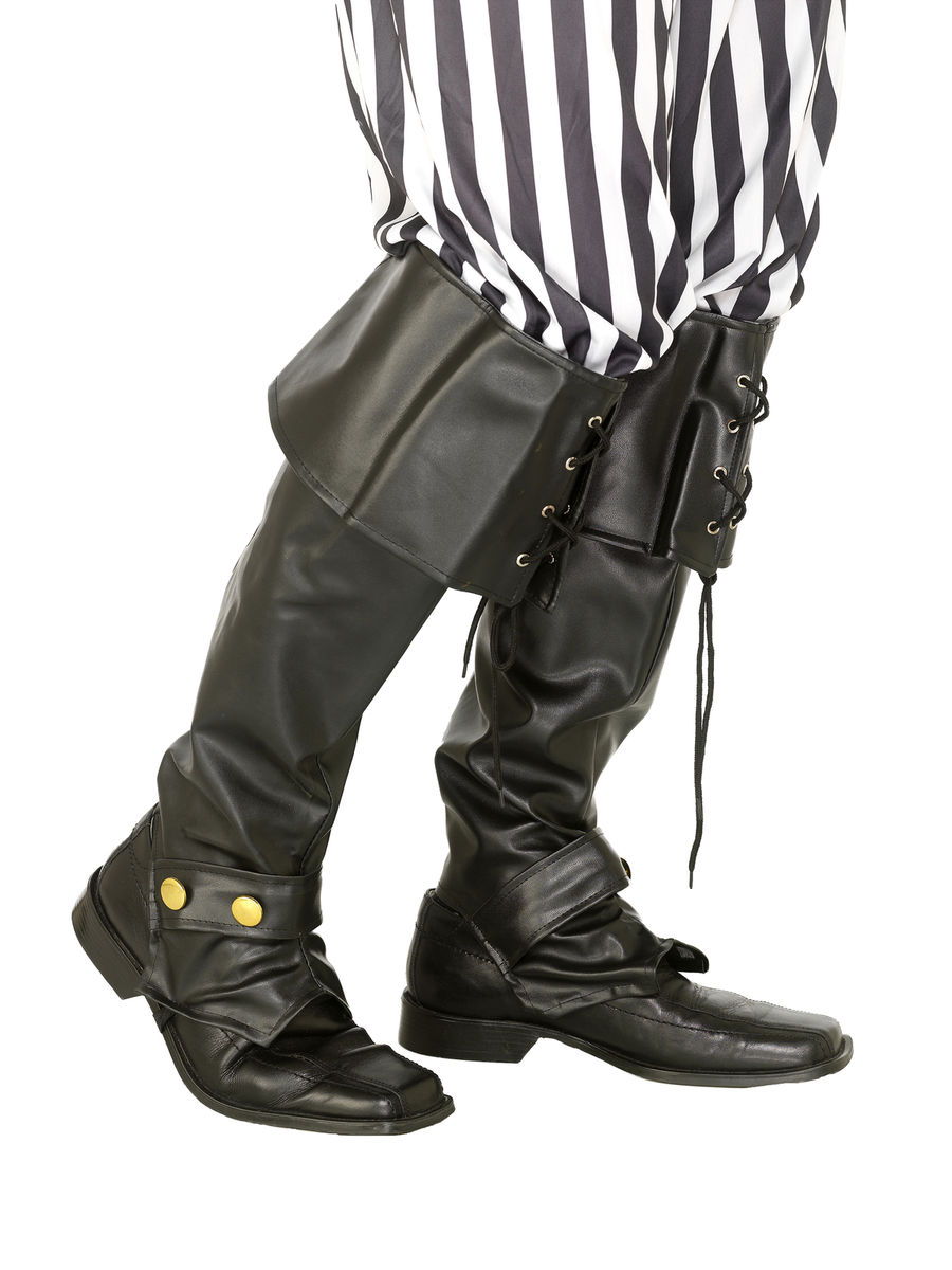 Accessoire - Party Play - Sur-bottes Noire Simili Cuir Lacets Et Laniere Cloutee Adulte